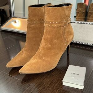Celine Brown Suede Studded Ankle Boots